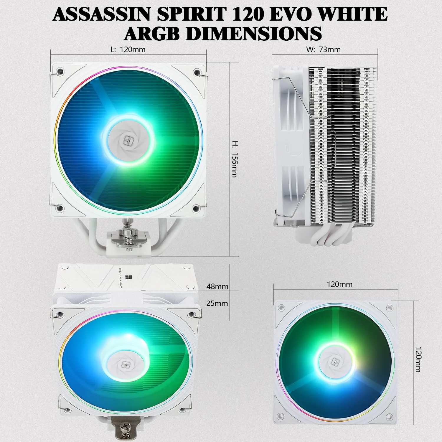 Thermalright Assassin Spirit 120 EVO White ARGB CPU Air Cooler, 120mm PWM Quiet ARGB Fan with 2000RPM Speed,Low Noise Computer White CPU Cooling, Support AM4/AM5,Intel LGA1851/1700/1150/1151/1200