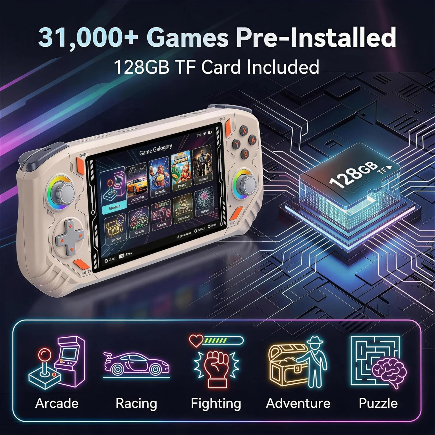RG56PRO Retro Handheld Game Console with EVA Hard case (White, 128.0, GB)
