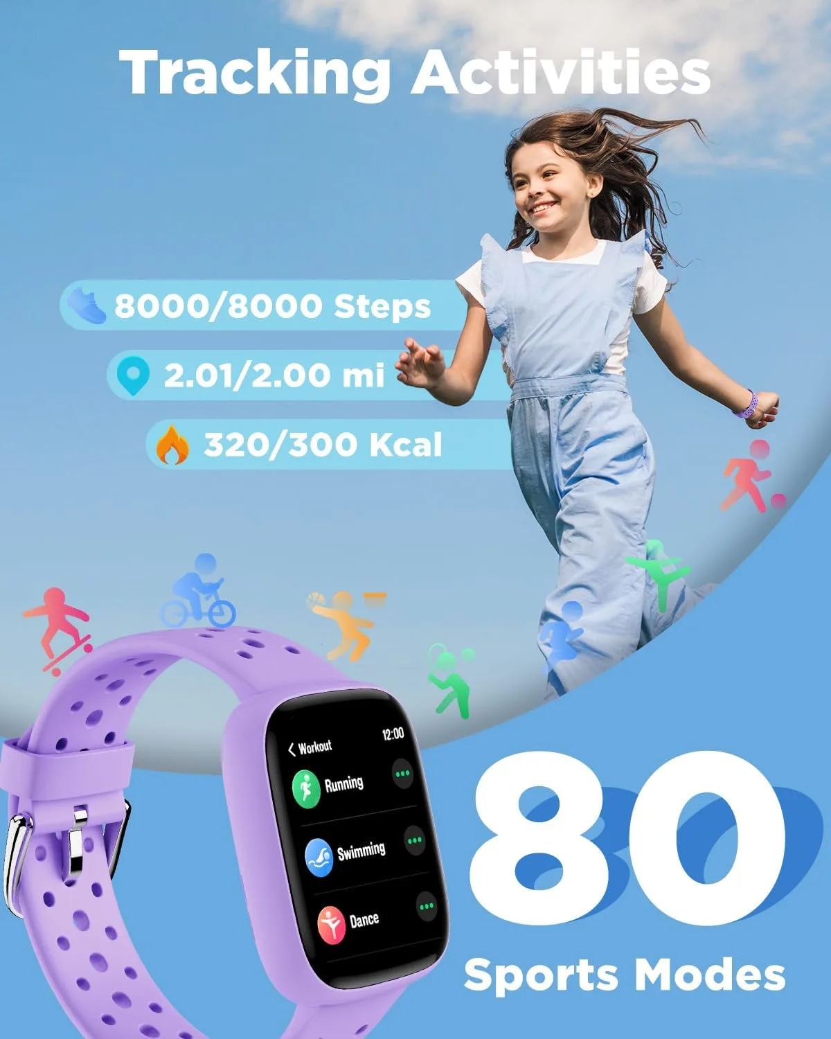 BIGGERFIVE Kids Smart Watch No Phone Needed, 1.8" Fitness Tracker Watch