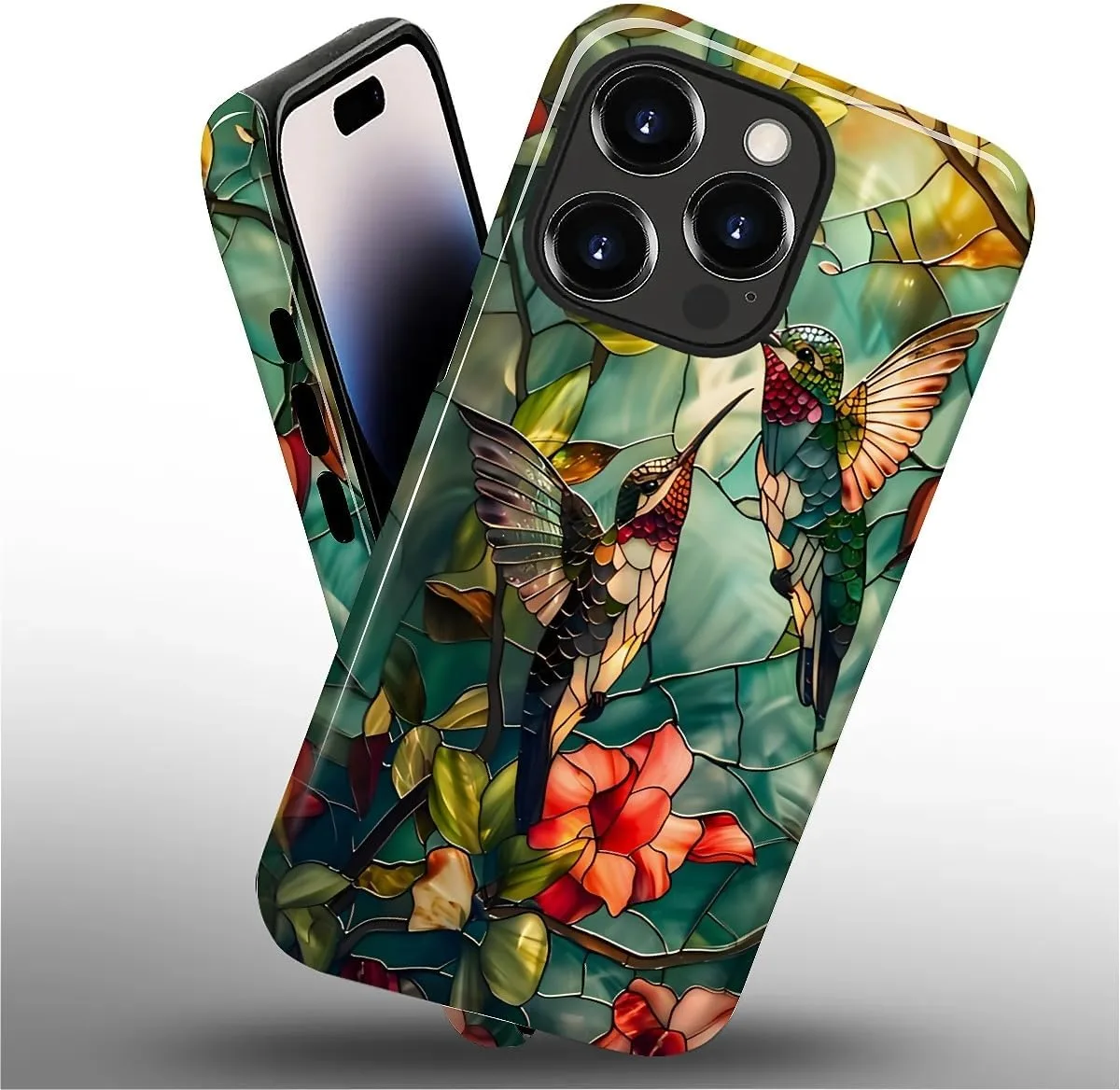 DAIZAG Case for iPhone 14 Pro Max,Mixed 2 Layer Design Shockproof Soft TPU Ddouble Protection Phone Case for iPhone 14 Pro Max-Gorgeous Hummingbird