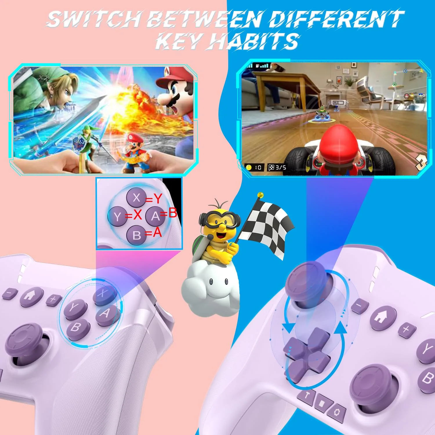 Bluetooth Controller for Switch/Mac/PC/Steam/Mobile Phone/iOS/Android//TV/iPad/Table/Apple Arcade MFi Games, switch pro controller wireless with Adjustable Dual Motion,Turbo,Macros,6-Axis,Wake Up for Black Myth: Wukong (Black) (Purple) (Purple)