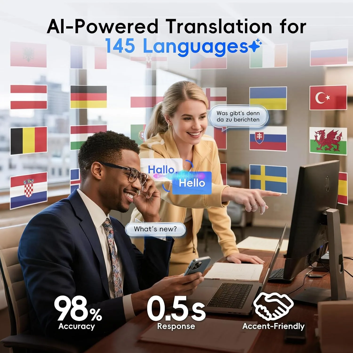 GetD AI Glasses, Smart Glasses Powered by ChatGPT, Real-Time AI Translation