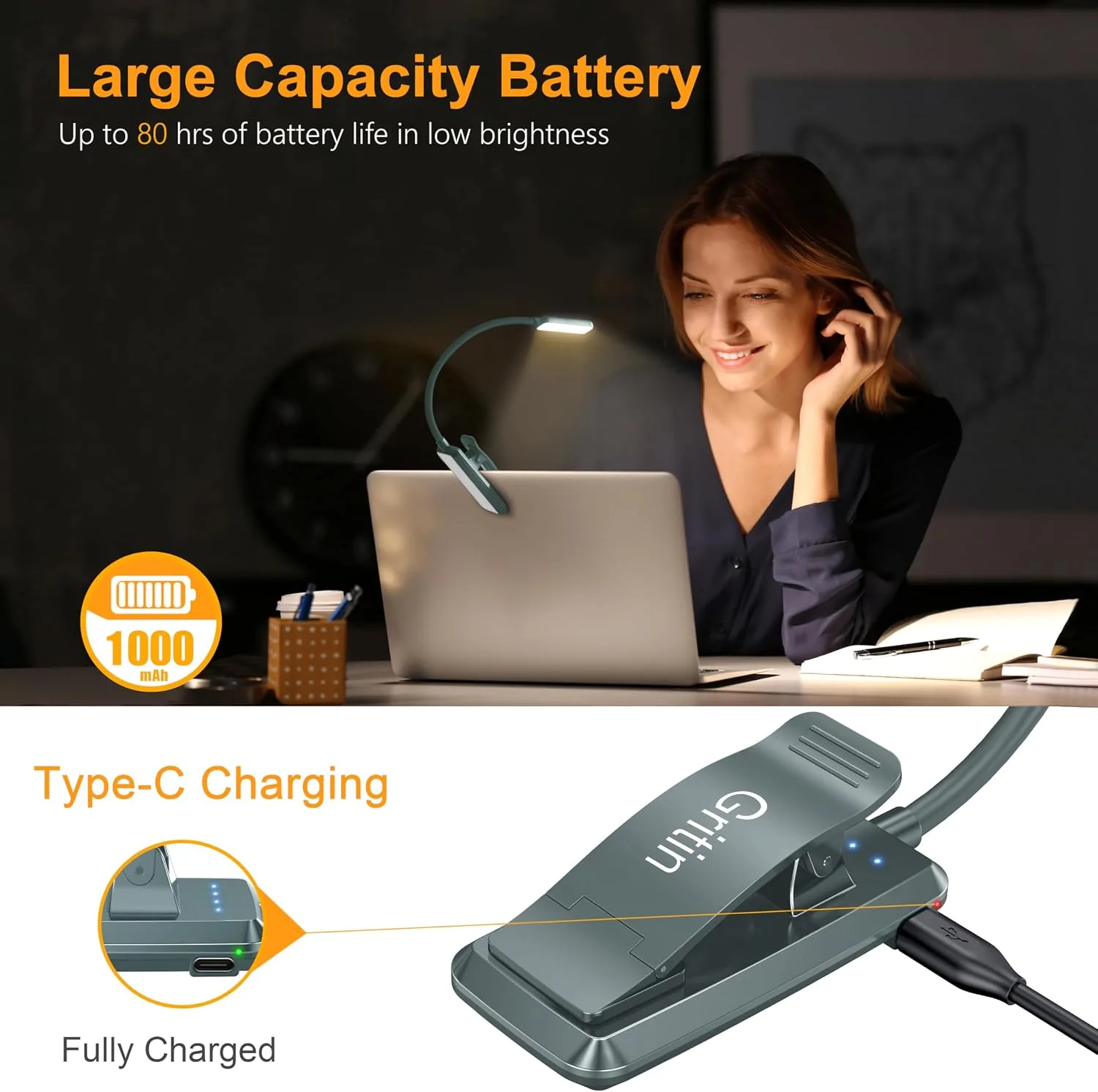 Gritin 9 LED Rechargeable Book Light for Reading in Bed