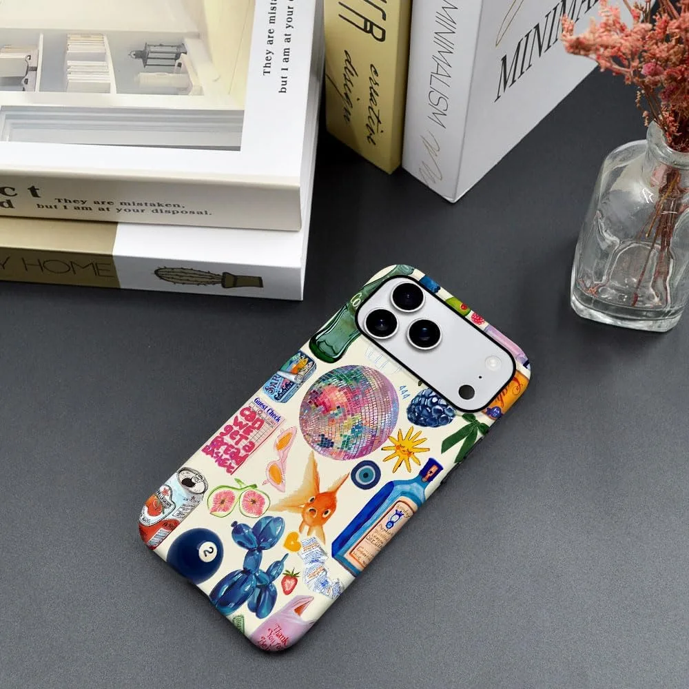 Case Compatible with iPhone 18 Pro Max/iPhone 17 Pro Max,Fall Prevention Hybrid 2-Layer Hard Shell Phone Cover for Girls Boys,Collage European Disco