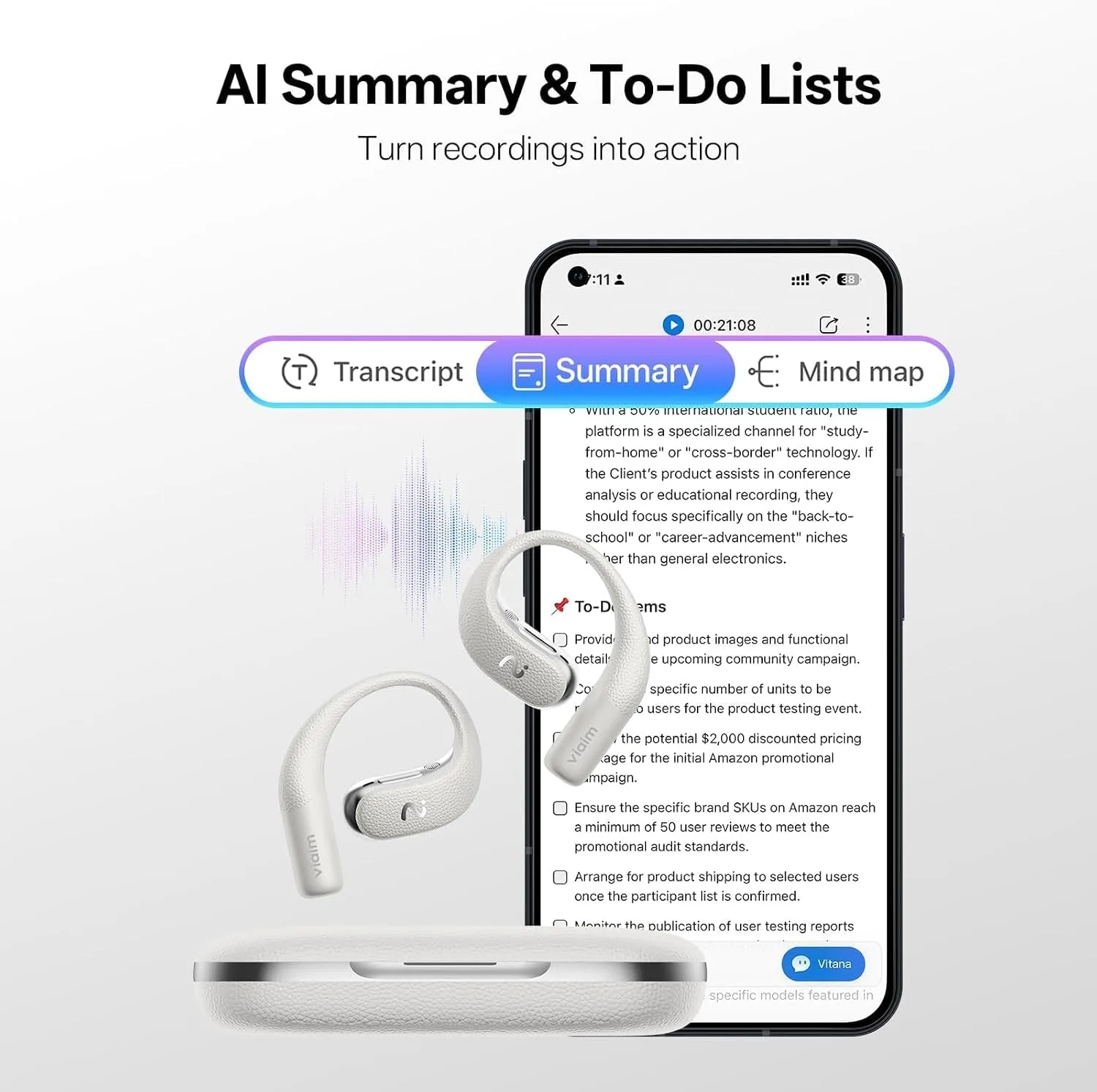 OpenNote Open-Ear AI Note Taker and Voice Recorder Earbuds