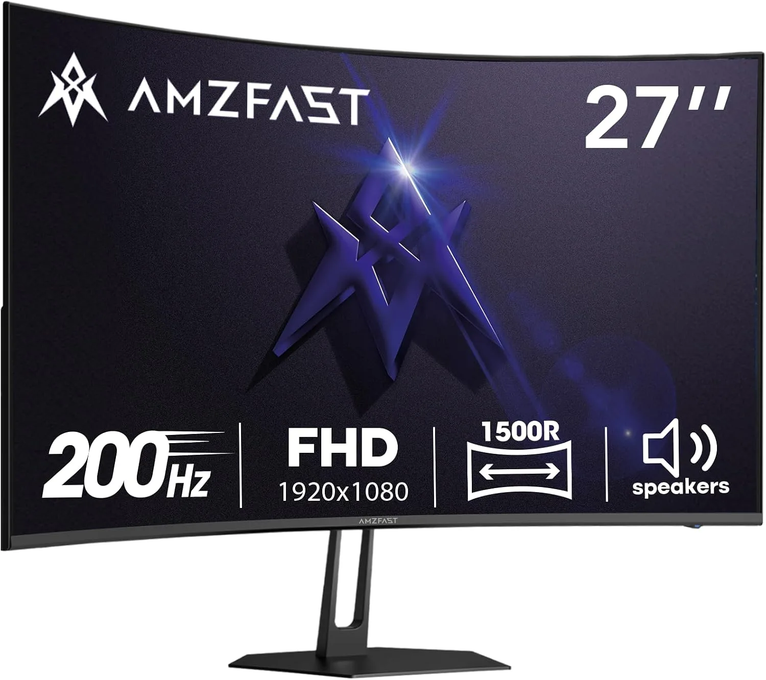 Amzfast 27 inch 200Hz Curved Gaming Monitor, FHD 1080p with Built-in Speakers, FreeSync, MPRT 1ms, 130% sRGB, 3000:1, 1500R, VESA Mount, HDMI 2.0&DP 1.4, 12 Months Warranty, AMZG27C1