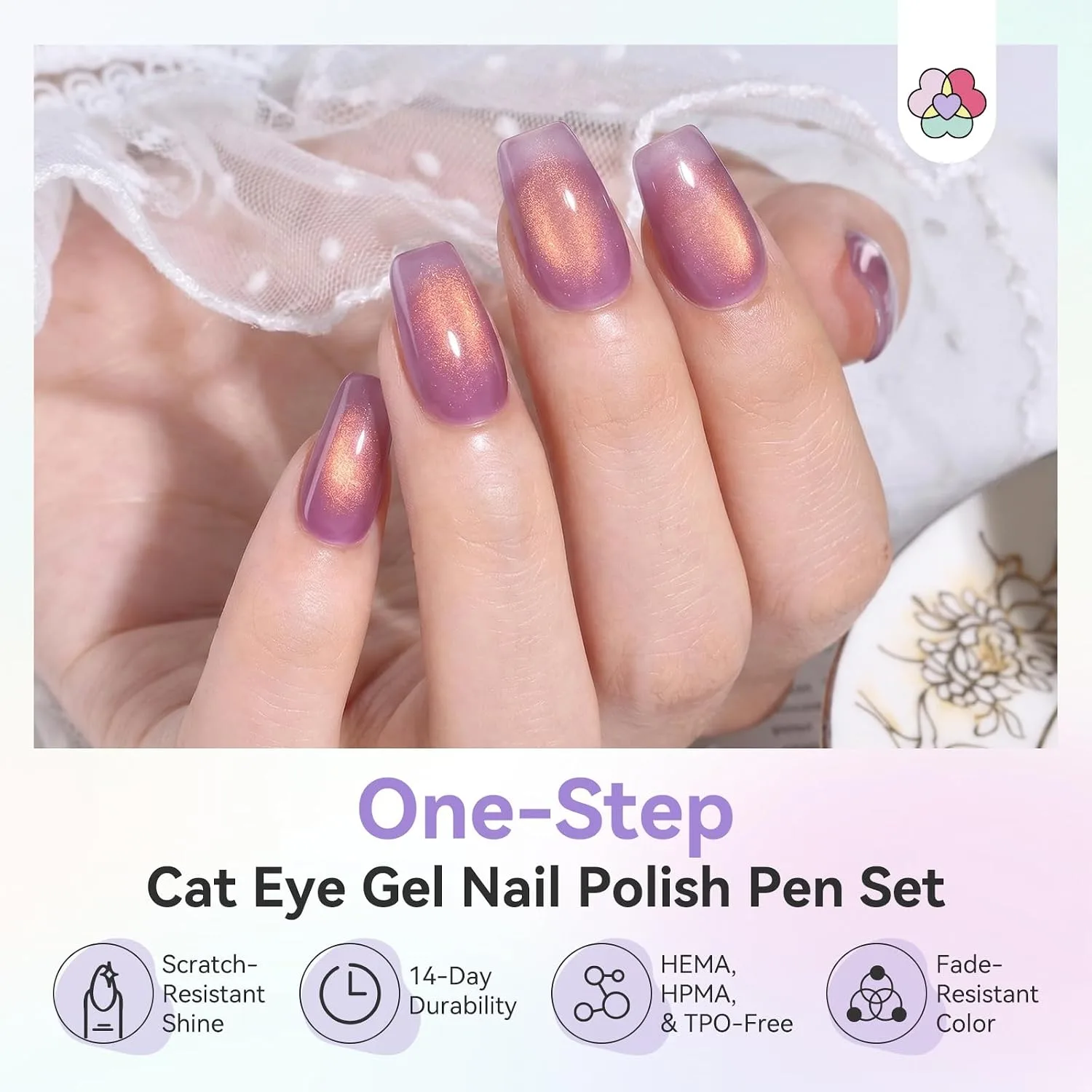 SAVILAND One Step Cat Eye Gel Nail Polish Pen, 5 in 1 One Step Gel 6 Color
