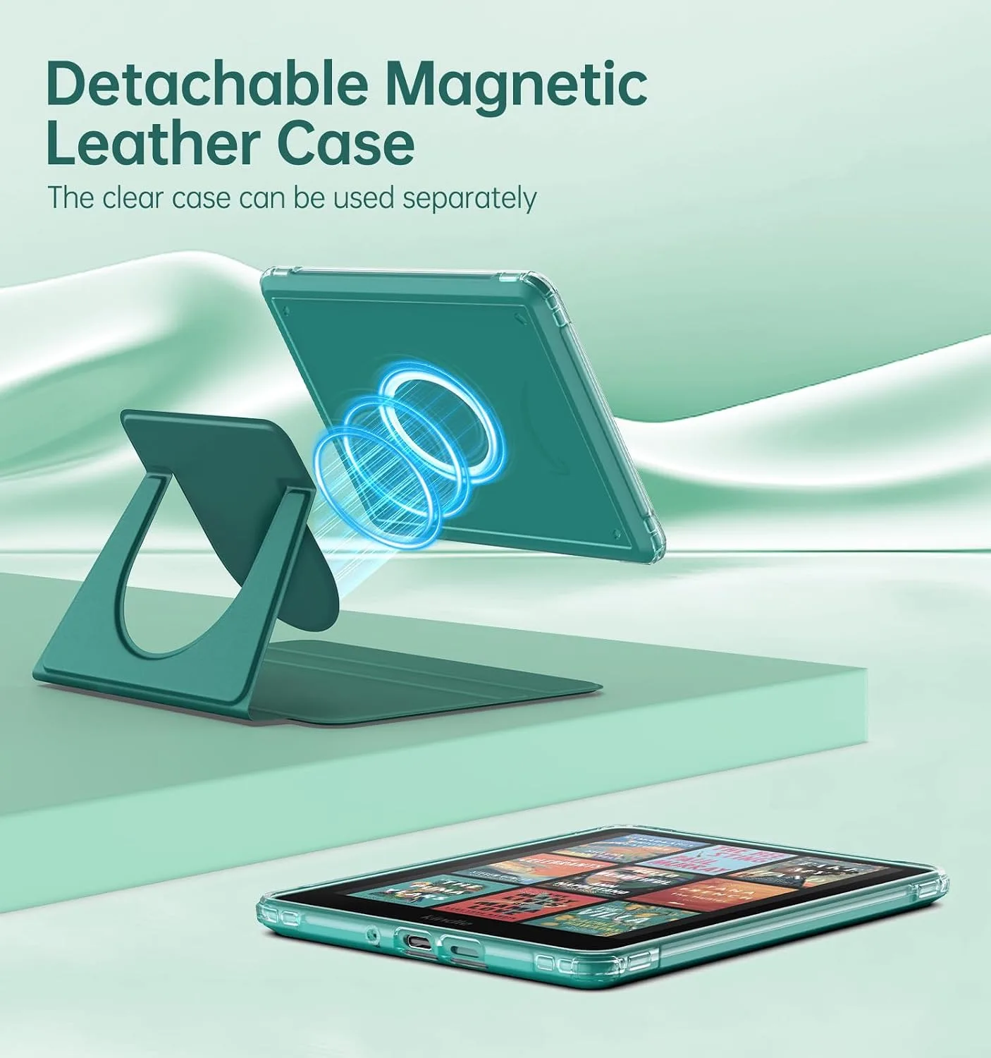 MoKo Rotating Case for 7" Kindle Paperwhite 12th Gen/Colorsoft, Jade Green