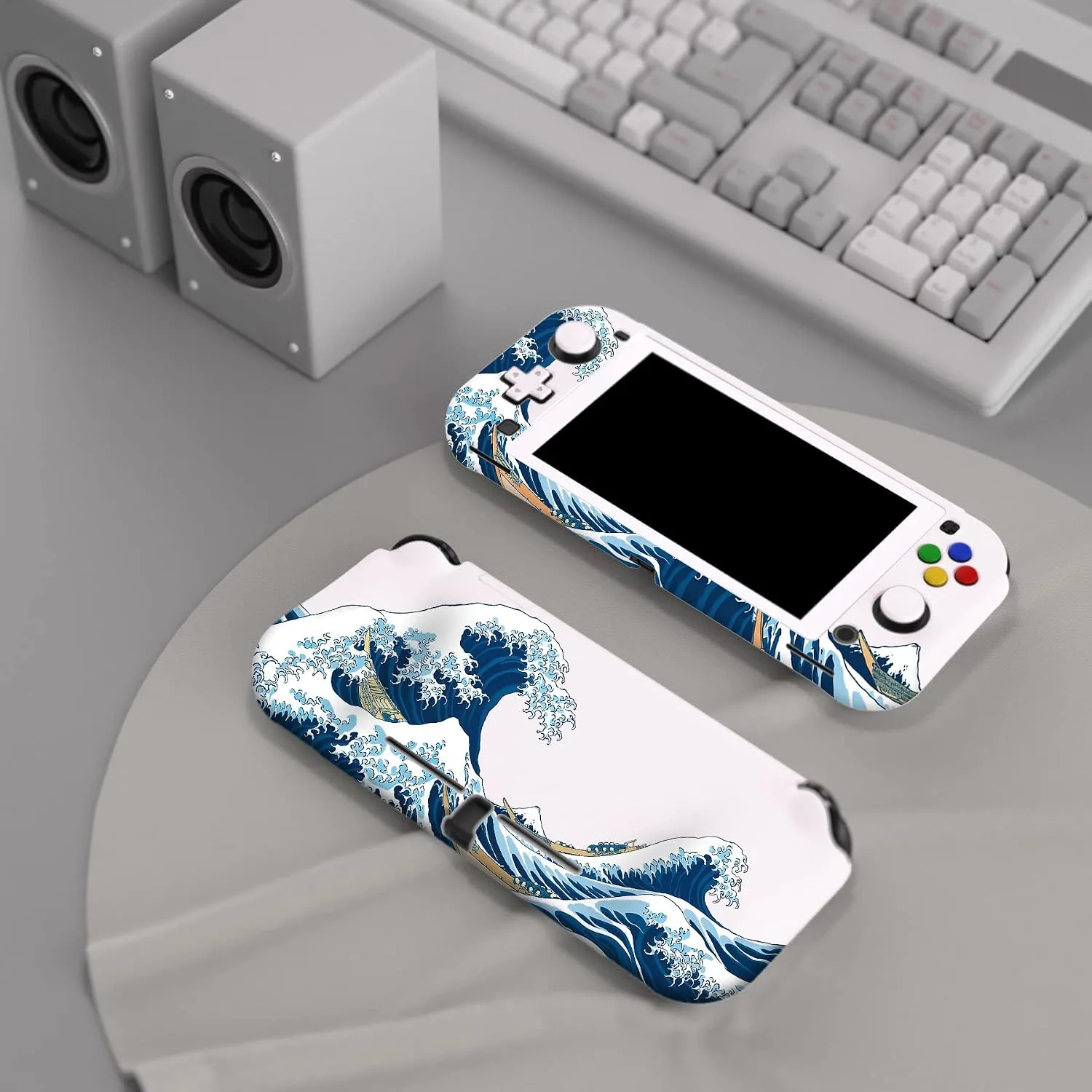PlayVital ZealProtect Protective Case for Nintendo Switch Lite, Hard Shell Ergonomic Grip Cover for Nintendo Switch Lite w/Screen Protector & Thumb Grips & Button Caps - The Great Wave off Kanagawa
