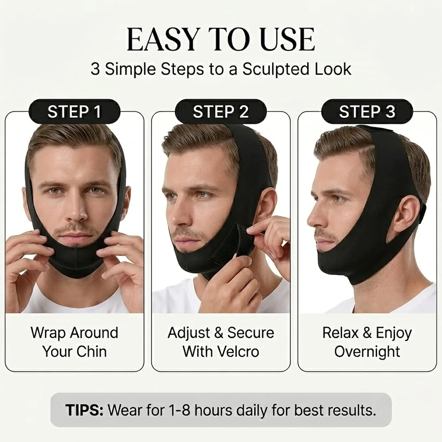 Collagen Face Sculpt Wrap, Jawline Strap, Jaw Shaper for Men, V-Line Lifting Mask, Reusable & Washable for Sleep & Daily Wear (Beige-1PCS)