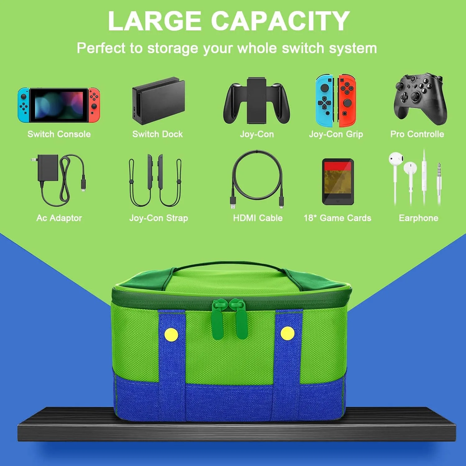 Vadaxx Cute Switch Carry Case for Nintendo Switch/Lite/OLED, Portable Soft Shell Waterproof Protective Storage Travel Carrying Case Messenger Bag Oxford for NS SD Console Dock JoyCons Accessories
