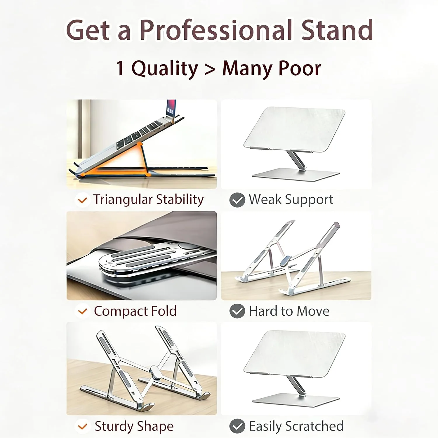 Ergonomic Foldable Computer Stand, 10-Level Height Adjustable Aluminum Laptop Stand, Compatible with 17.3 Inch Laptops, Tablets & Drawing Tablets, for MacBook, HP, Lenovo, Dell (Silver)