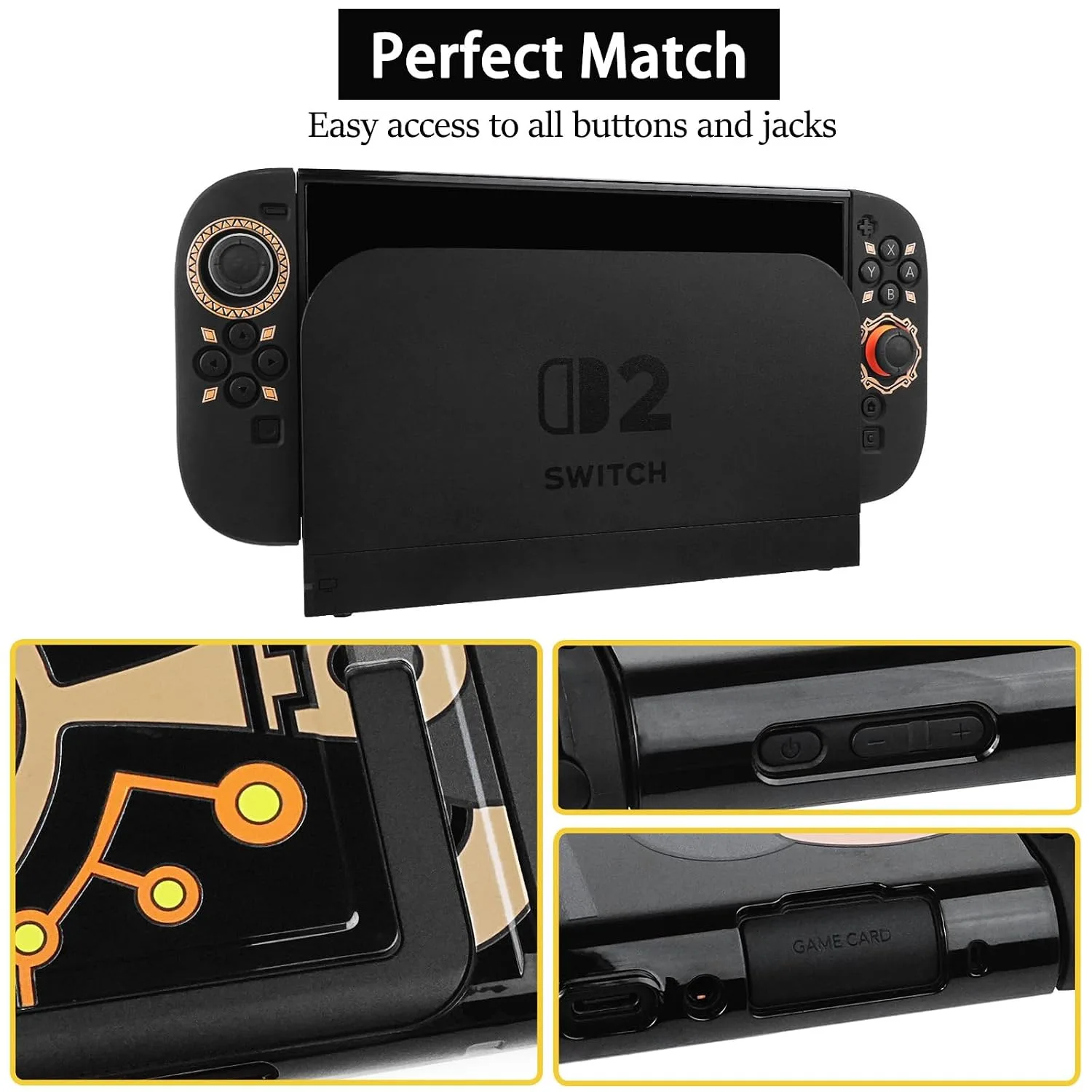 TIKOdirect Carrying Case Accessories Bundle for Switch 2 2025, Portable Travel Case with Protective Cover, Screen Protectors, 4 Thumb Grip caps and Cute Stickers, Black