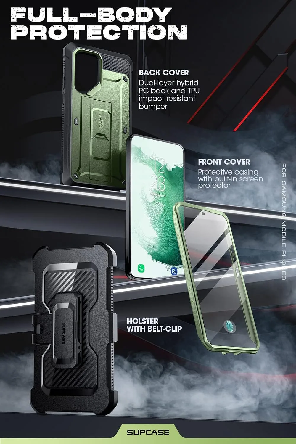 SUPCASE for Galaxy S23 Ultra Case with Built-in Screen Protector, Green