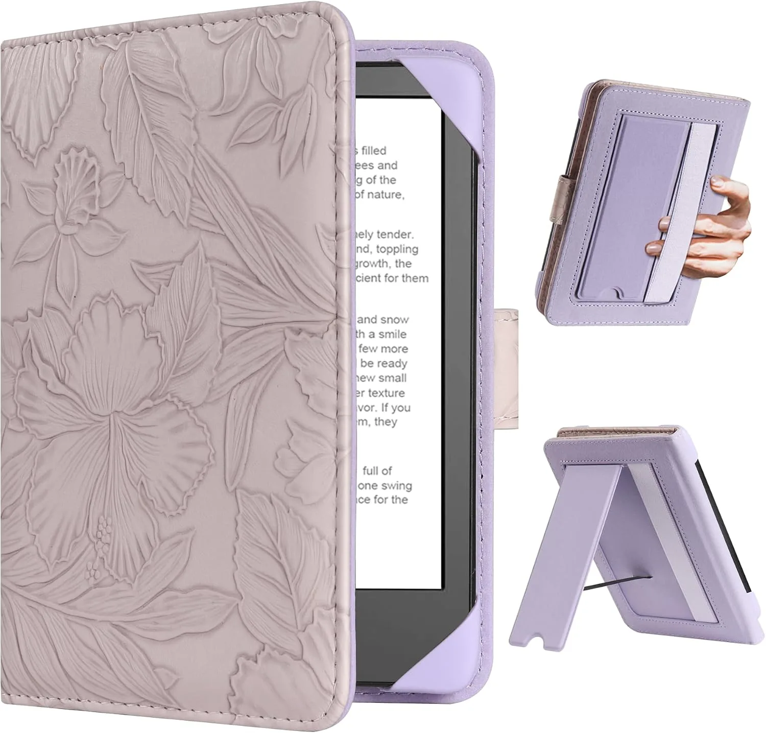 HoYiXi Universal Case for 6 inch eReader,Compatible with Kindle/Kobo Clara HD/Kobo Clara 2E/Paperwhite/Pocketbook/Tolino eReader,with HandStrap/Kickstand, Cover Case for 6'' eReaders,Purple