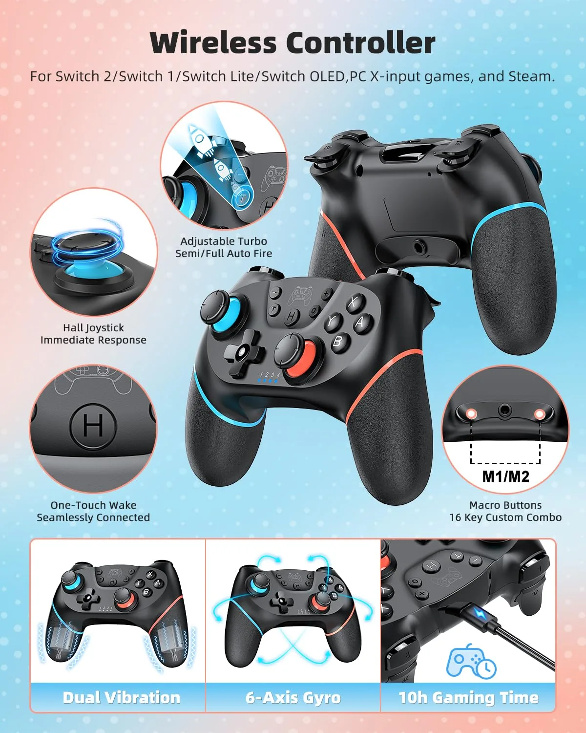 Switch 2 Pro Controller Accessories Bundle for Nintendo Switch 2