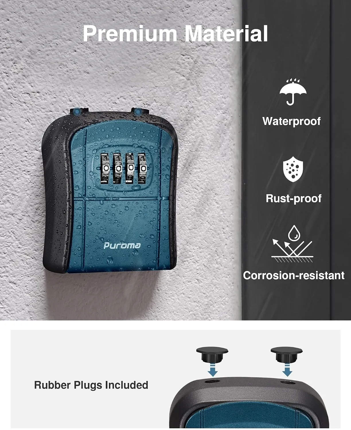 Puroma Key Lock Box Outdoor 4 Digit Code Combination Lockbox 1 Peacock Blue