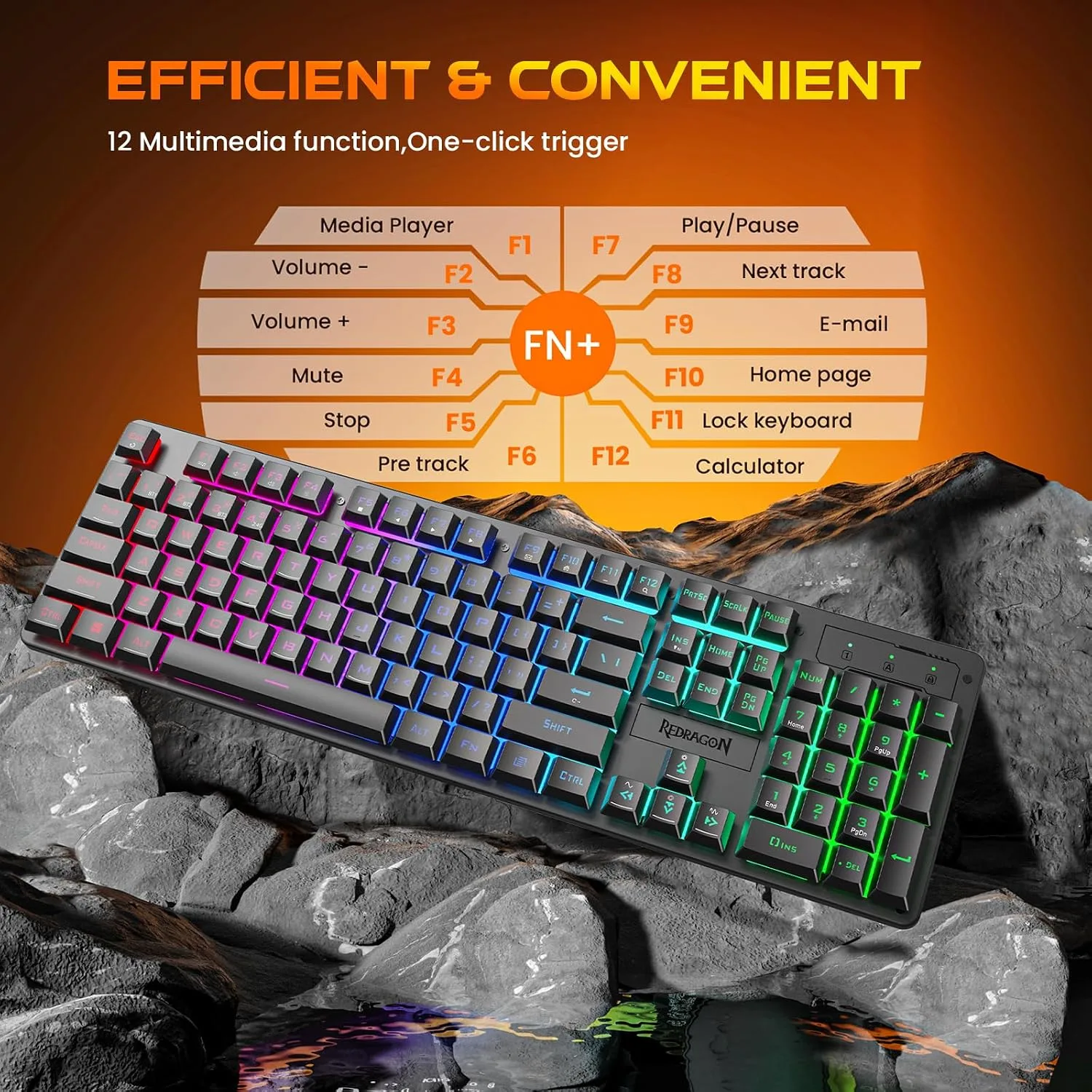 Redragon K521KS Wireless Gaming Keyboard, Tri-Mode BT/2.4G/USB-C RGB Mechanical Feeling Keyboard with Multimedia Keys, 4000mAh Battery, Anti-Ghosting, Compatible with PC - Upgrade