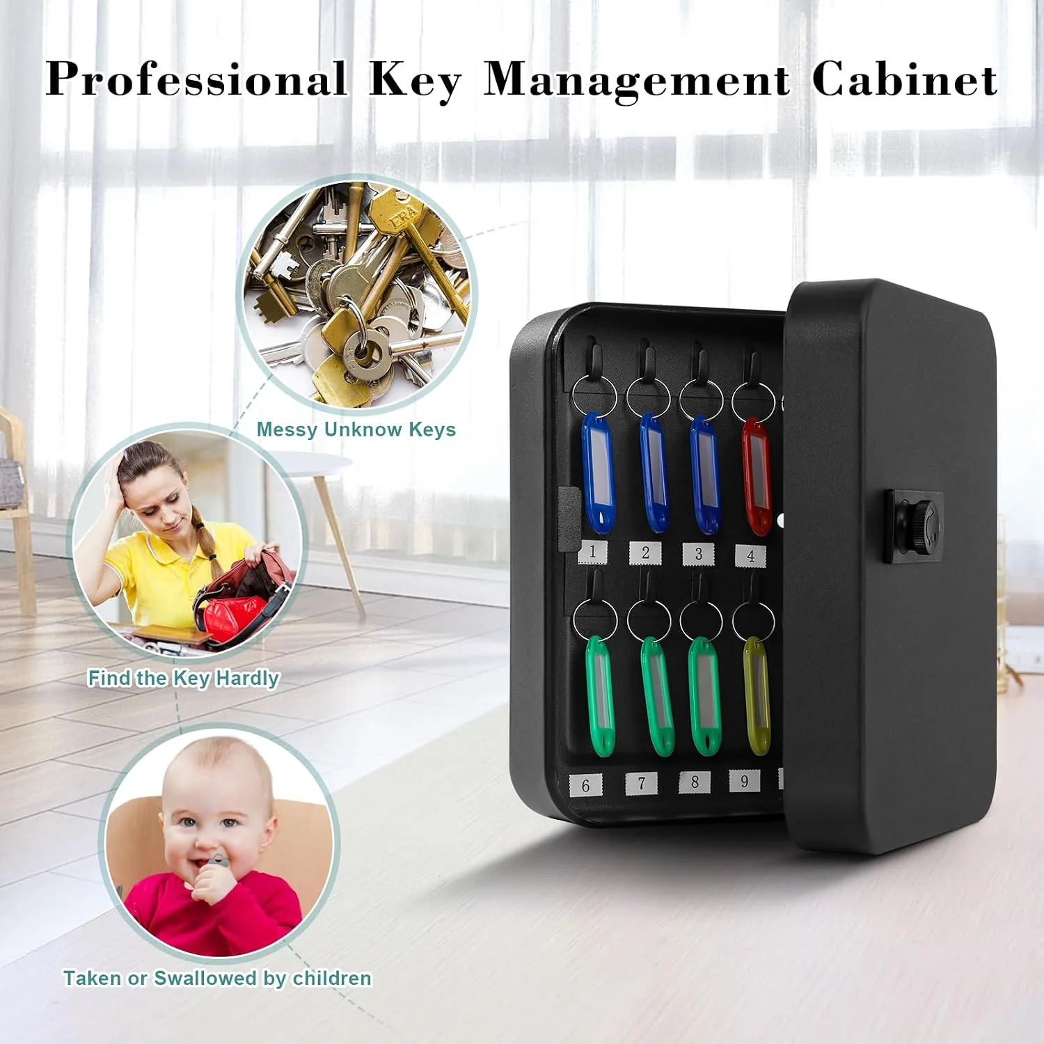 KYODOLED Key Box Wall Mount, 20-Key Steel Cabinet, Combination Lock, Black