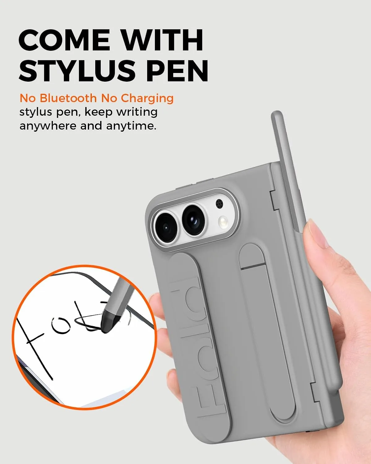 NINKI S Pen Case for iPhone Duo Phone Case with Screen Protector & Pen Slot, Kick Stand with Finger Strap Loop, Shock-Proof Hinge Protection for iPhone Duo Fold Phone Cover with Stylus Holder Gray