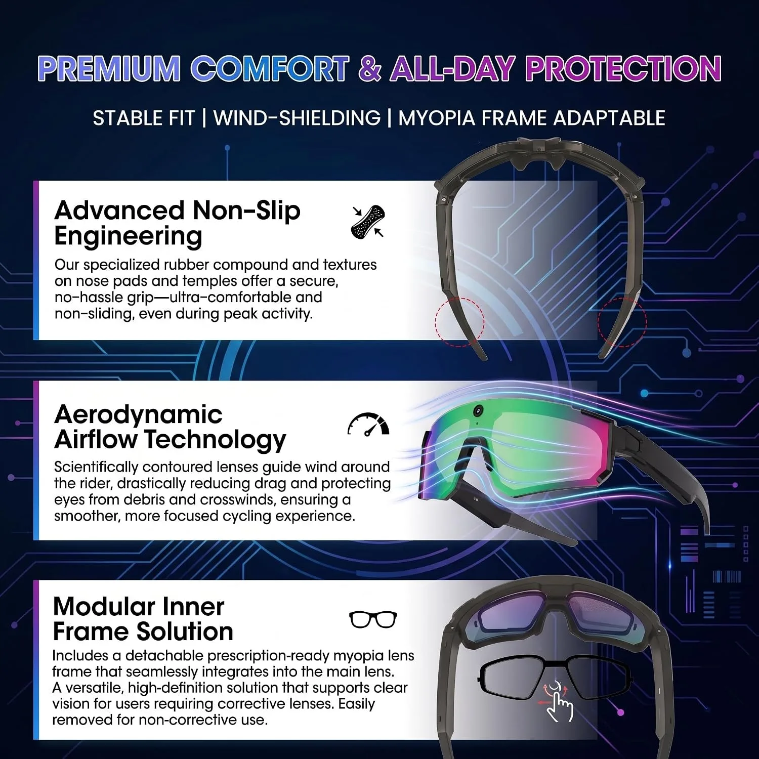 AI Smart Glasses with Camera, Bluetooth Sunglasses for Sports-Blue
