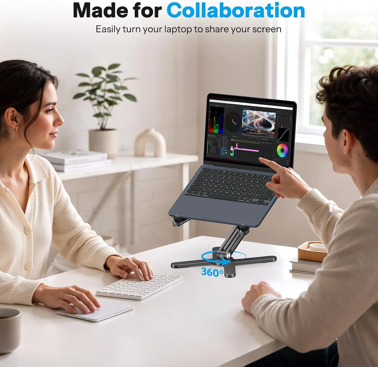 OMOTON LA10 360° Rotating Laptop Stand Riser Foldable for Desk, Black