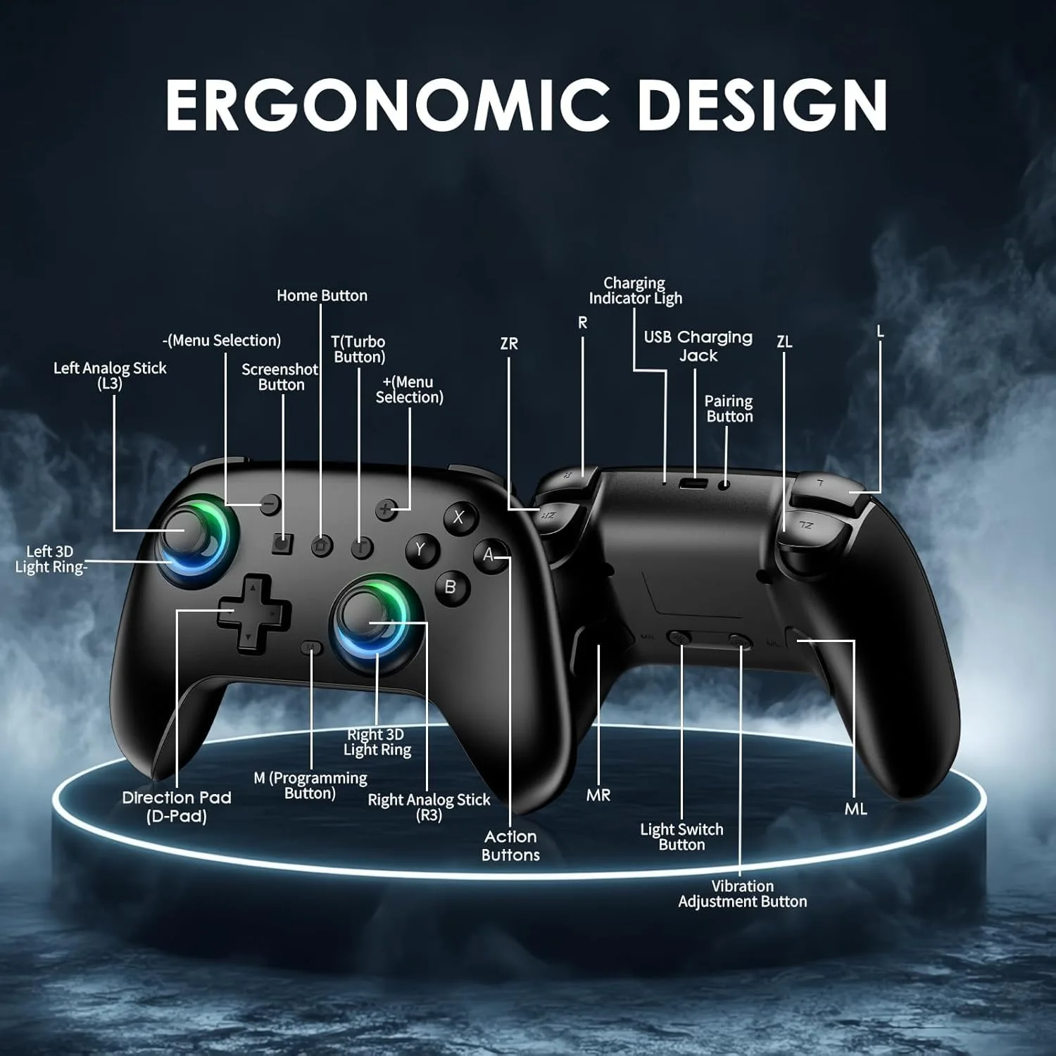 Switch Controllers 2 Pack with Charging Dock, Switch 2 Controller for Nintendo Switch/Switch 2/OLED/Lite, RGB Wireless Switch 2 Pro Controller with Wake up/6-Axis Gyro/Dual Vibration/Turbo/Screenshot