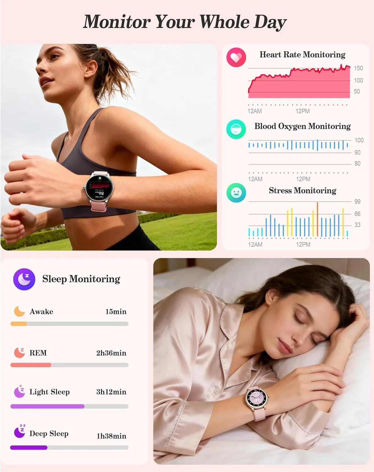 Smart Watch for Women, Ladies & Men, 1.27'' Fitness Watch [41mm case] with Call Receive/Dial, Heart Rate/Stress/Sleep Monitor, AI Voice, IP68 Waterproof Smartwatch with Calendar, Calculator, Games