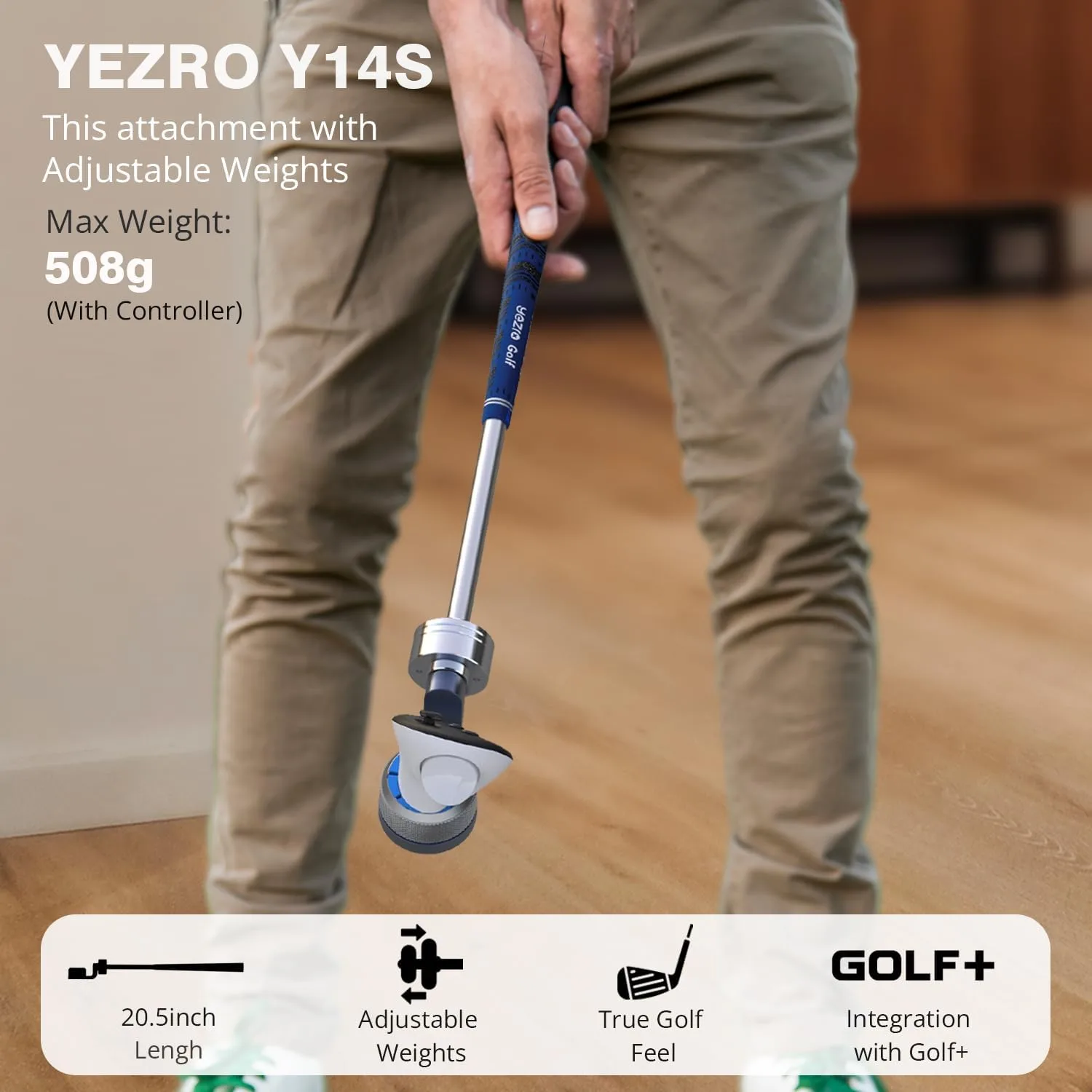 Y14S 20.5" Golf Club Attachment for Meta Quest 3/3S, Aluminum One-Piece Build Adjustable Weighted VR Golf Club Handle Accessories for Golf+ with Real Grip, 90 Degree Keep Tracking (Weighted - Blue)