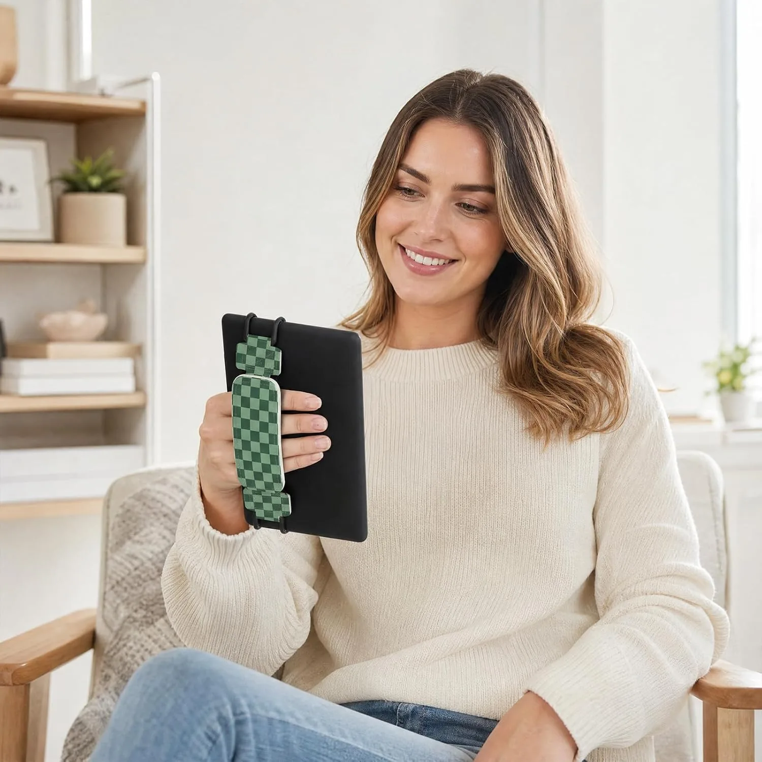 Hand Strap for Kindle Green Checkered