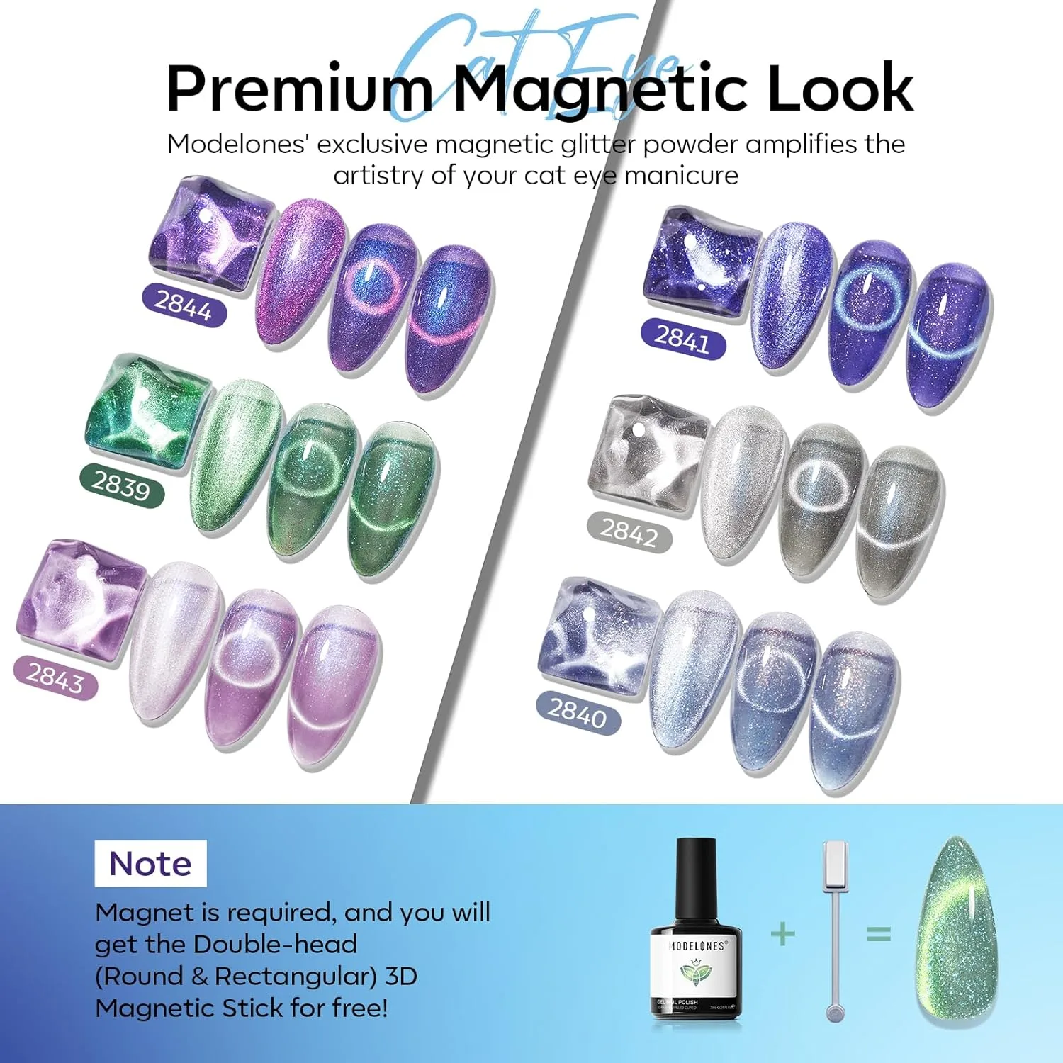 modelones Cat Eye Gel Nail Polish Set Glitter 6Colors Blue Green Purple