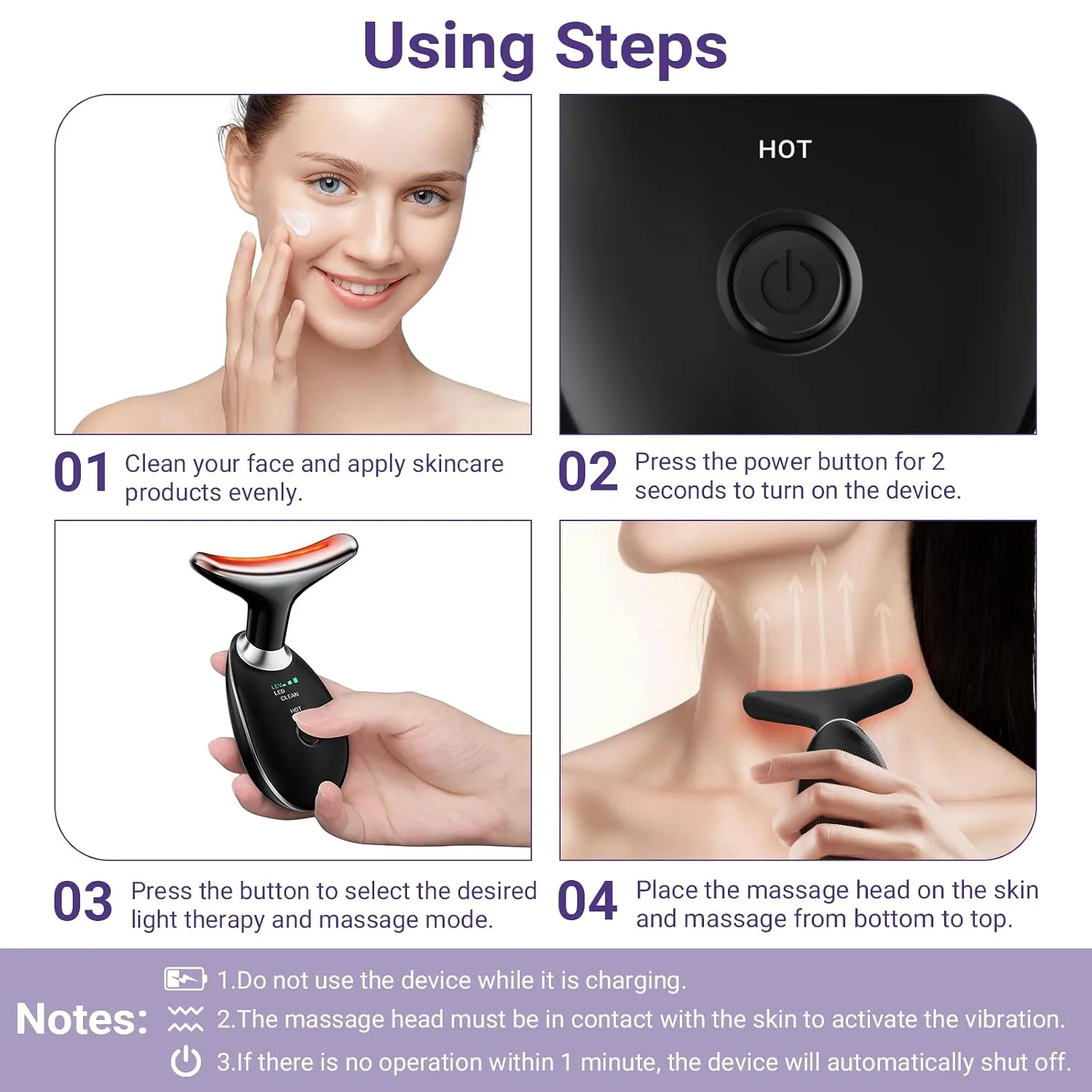Neck Face Massager, Face Sculpting Tool, 3 Modes and Vibration for Facial Massager for Double - Chin Wrinkle,Daily Home Use, Black