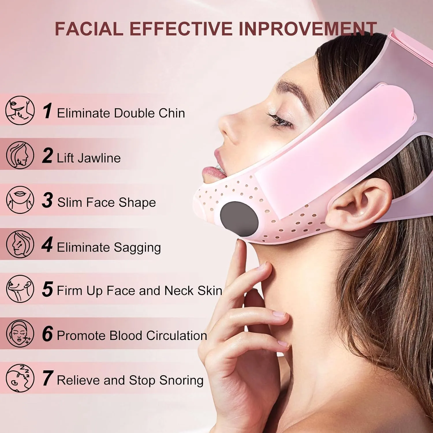 JUSRON V-Line Mask Chin Up Mask Face Strap, chin lifting mask (Pink)