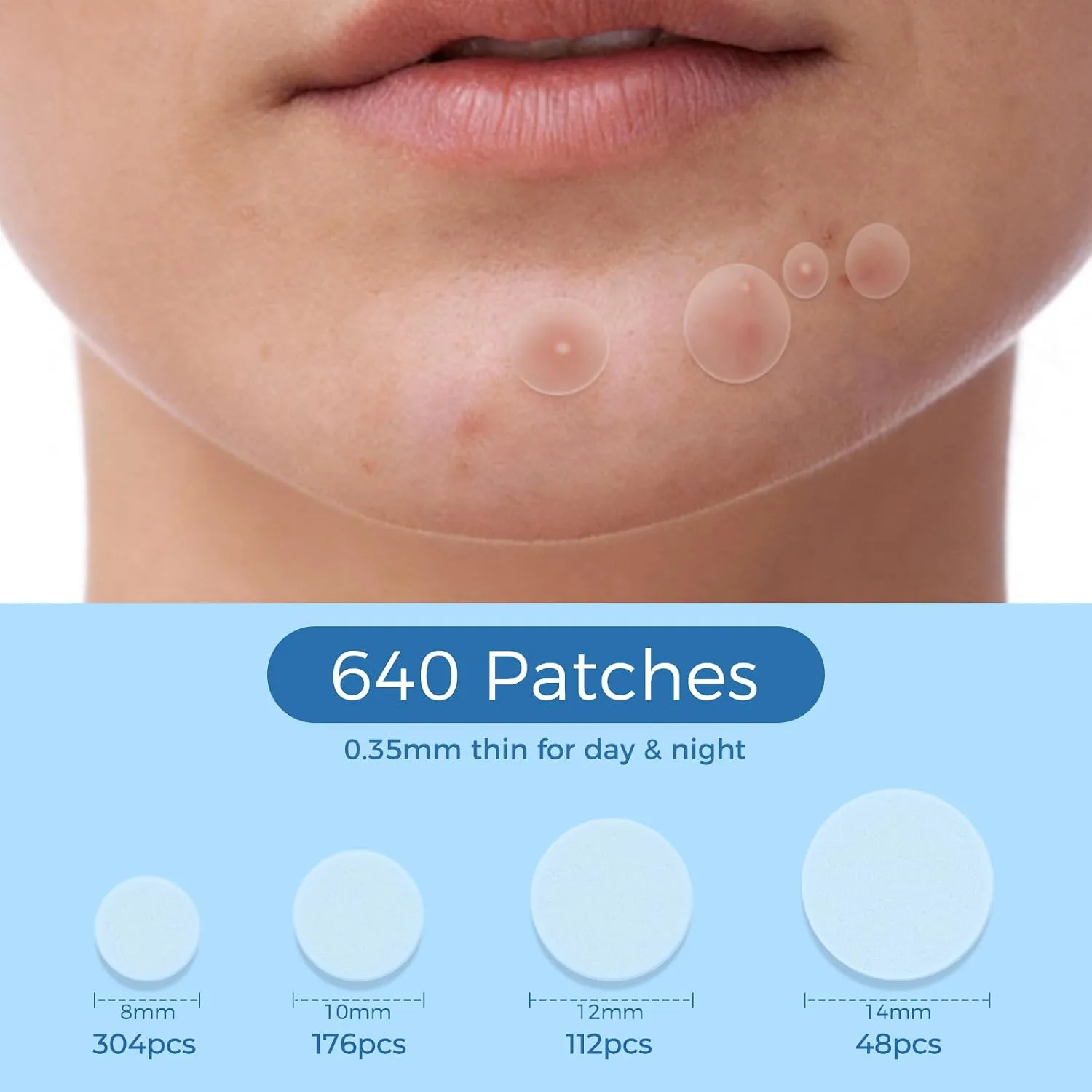 Pimple Patches for Face, 640 Count Hydrocolloid Patch Acne Patches,4 Sizes Zit Patches for Covering, Blemishes and Breakouts, Dots Stickers with Salicylic Acid, Tea Tree Oil & Calendula Oil