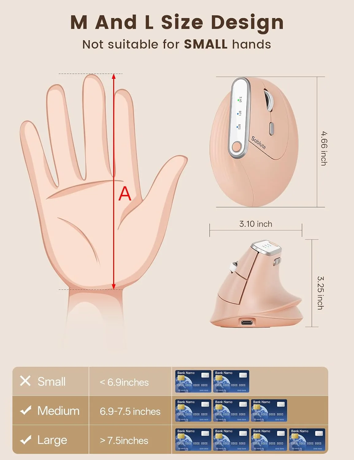 SABLUTE Ergonomic Vertical Wireless Mouse with 3-Device Switching MAM4
