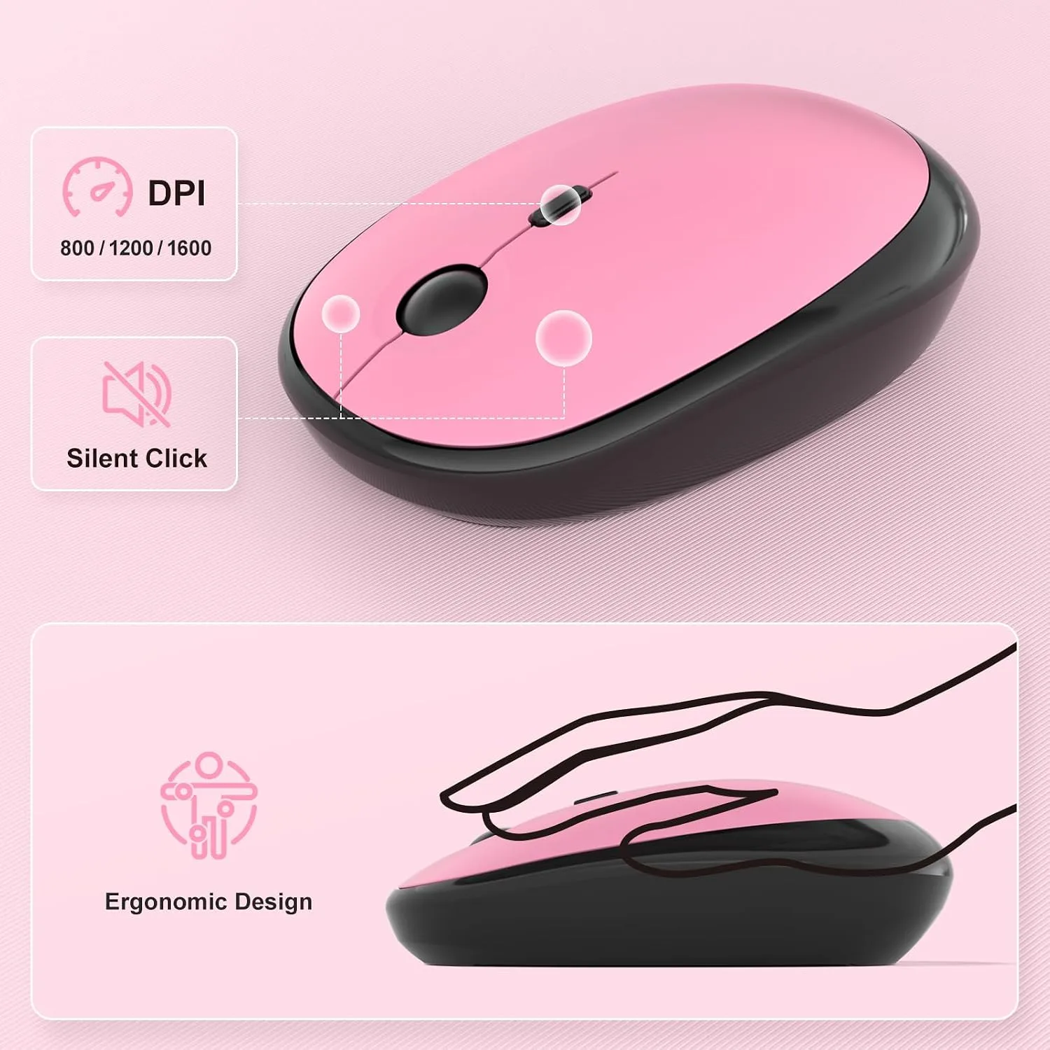 MOFII Wireless Keyboard and Mouse Combo, Full Size 2.4G Retro Round Computer Keyboard and Mouse Set, Plug and Play, for Windows, Computer, Desktop, PC, Notebook - (Lovely Plum Pink Gradient)