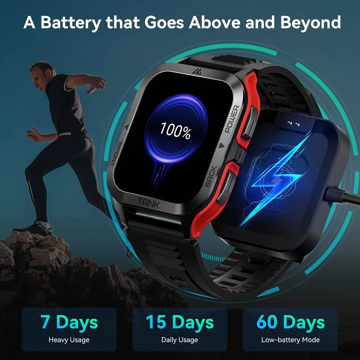 Smart Watch, 5 ATM & IP69K Waterproof, Extra-Long Battery Life