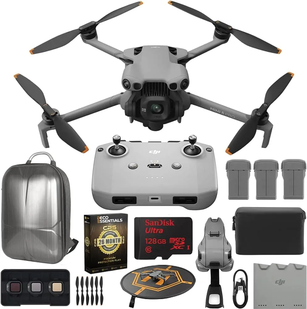 DJI Mini 5 Pro Drone Fly More Combo with RC-N3, 1" CMOS Sensor, 4K Video, Omnidirectional Obstacle Sensing, 3 Battery Bundle with Deco Gear CPS Exclusive 26 Month Protection Pack & Accessories Kit