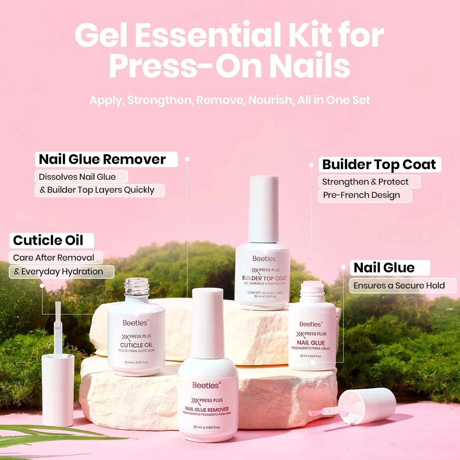 Beetles 4Pcs Press-On Nail Essential Kit, Fast Dry Nail Glue