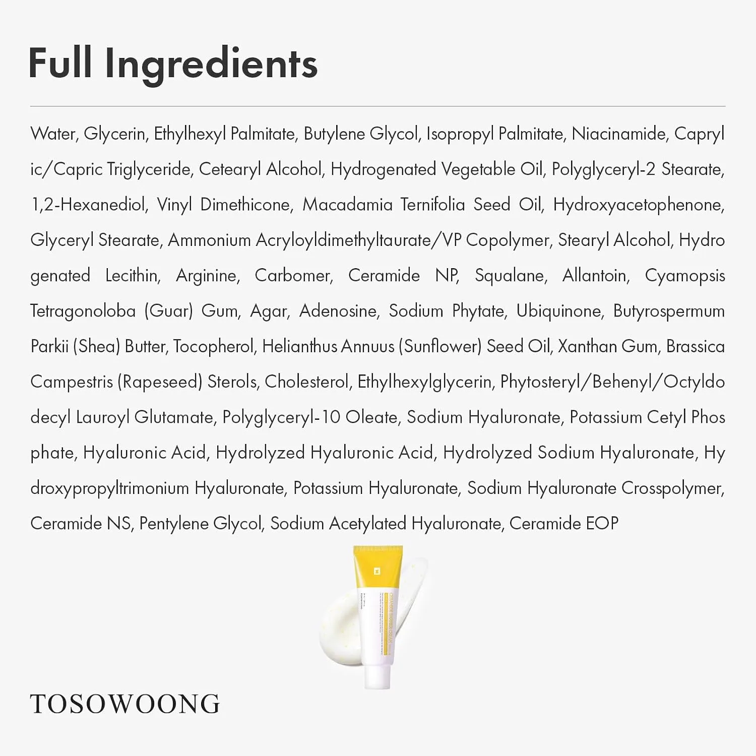 TOSOWOONG Ceramide Barrier Cream for Dry & Sensitive Skin, Hydrating, Dewy