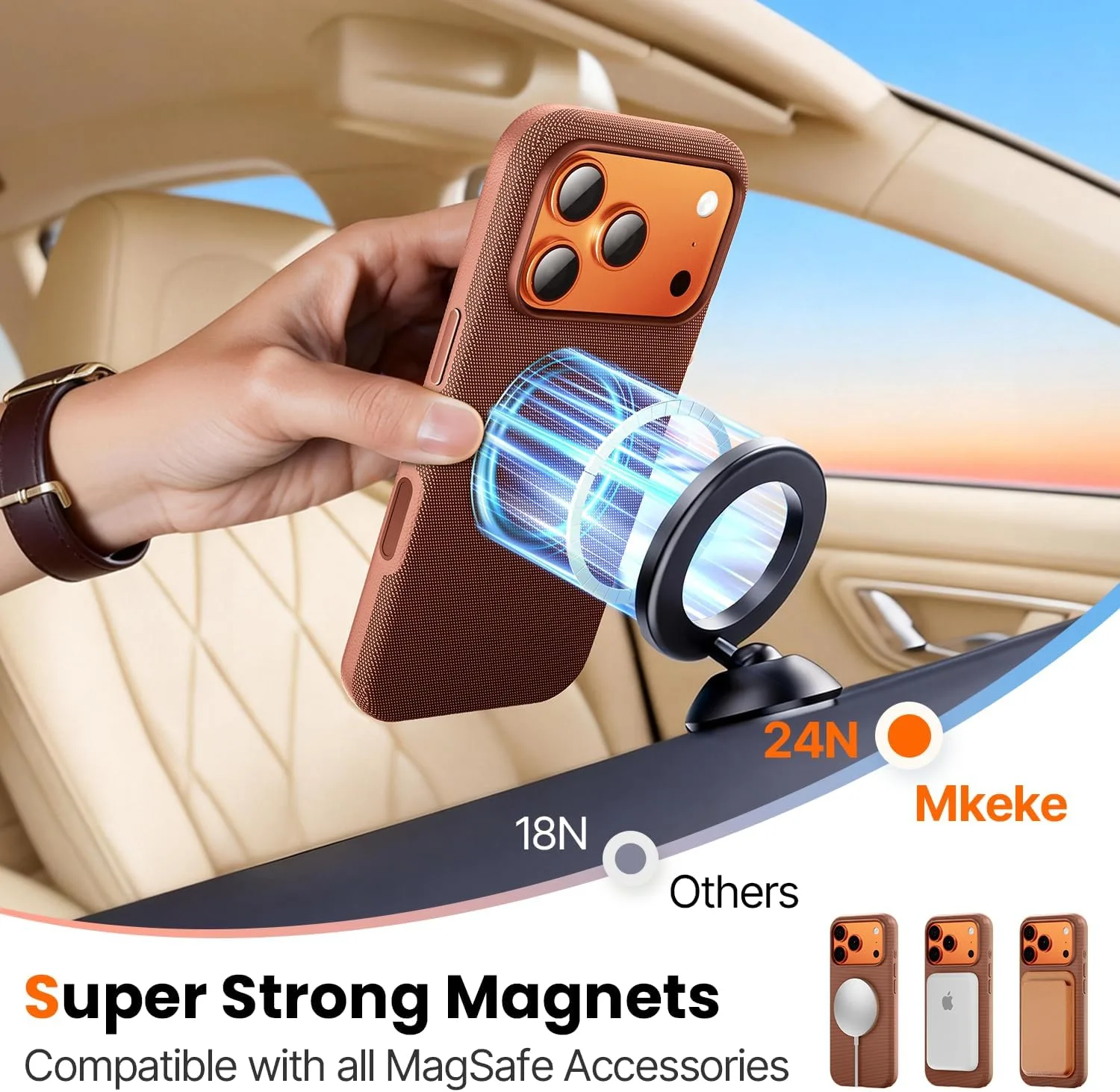 Mkeke for iPhone 17 Pro Max Case Techwoven Orange, [Compatible with MagSafe] [Camera Control Cover] [Premium Tech Woven Fabric] [Drop Protection] Shockproof Skin-Friendly
