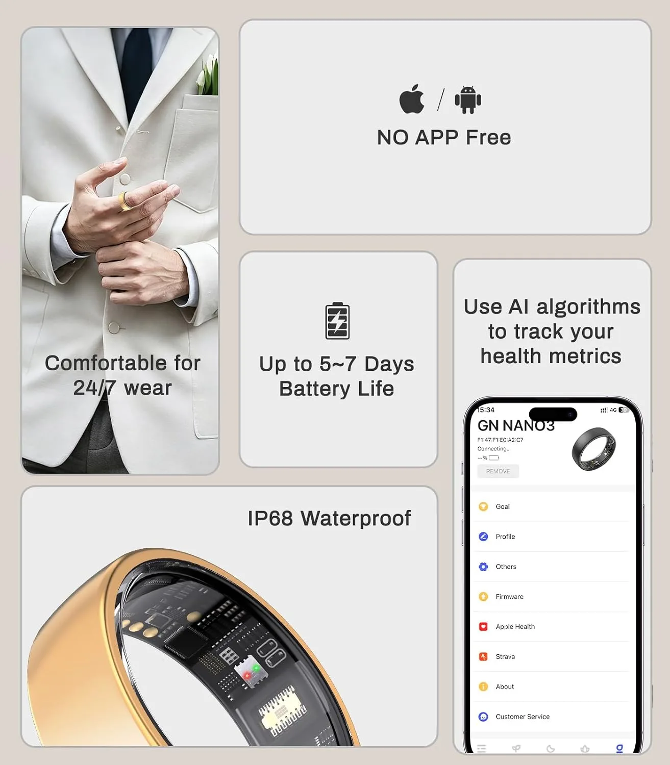 AI Smart Ring for Women Men, Health Ring with AI Health Analysis