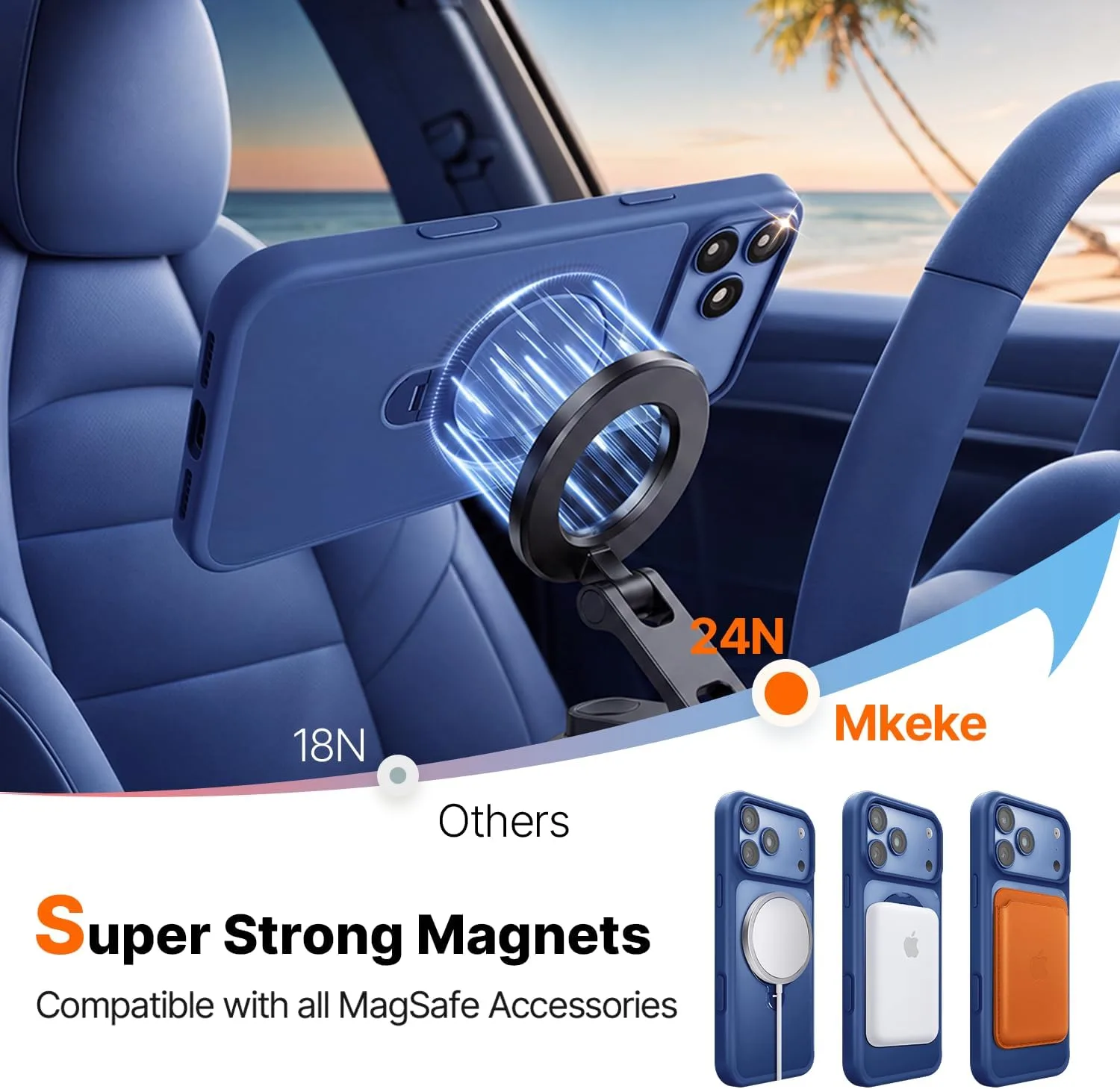 Mkeke for iPhone 18 Pro Max/17 Pro Max Case Blue [360 Spin Magnetic Stand]