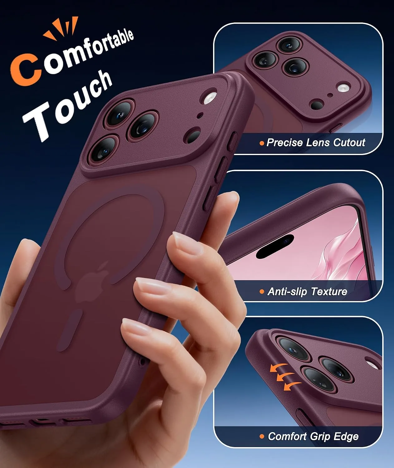 FNTCASE for iPhone 18 Pro Max / 17 Pro Max Case Fit for MagSafe Burgundy
