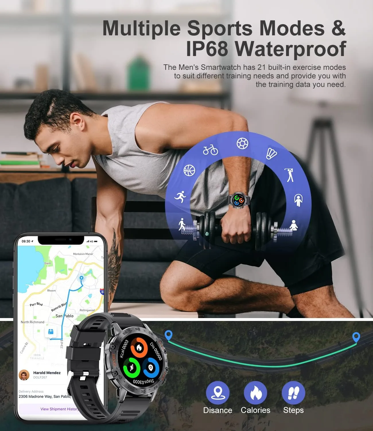 SUNKTA Smart Watch for Men Bluetooth Calls with,1.39''HD Touch Screen Tactical Smartwatch for Android and iPhone,5ATM Waterproof Fitness Watch with Blood Pressure/Heart Rate Monitor BlackSilicone