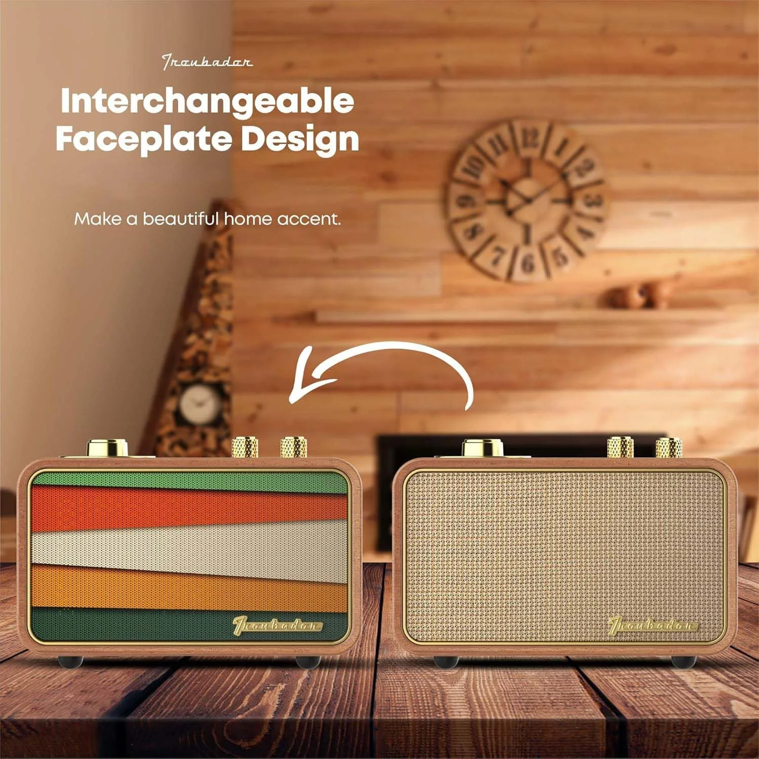 Bluetooth Speaker with AM/FM Radio, Vintage, Portable, Wood