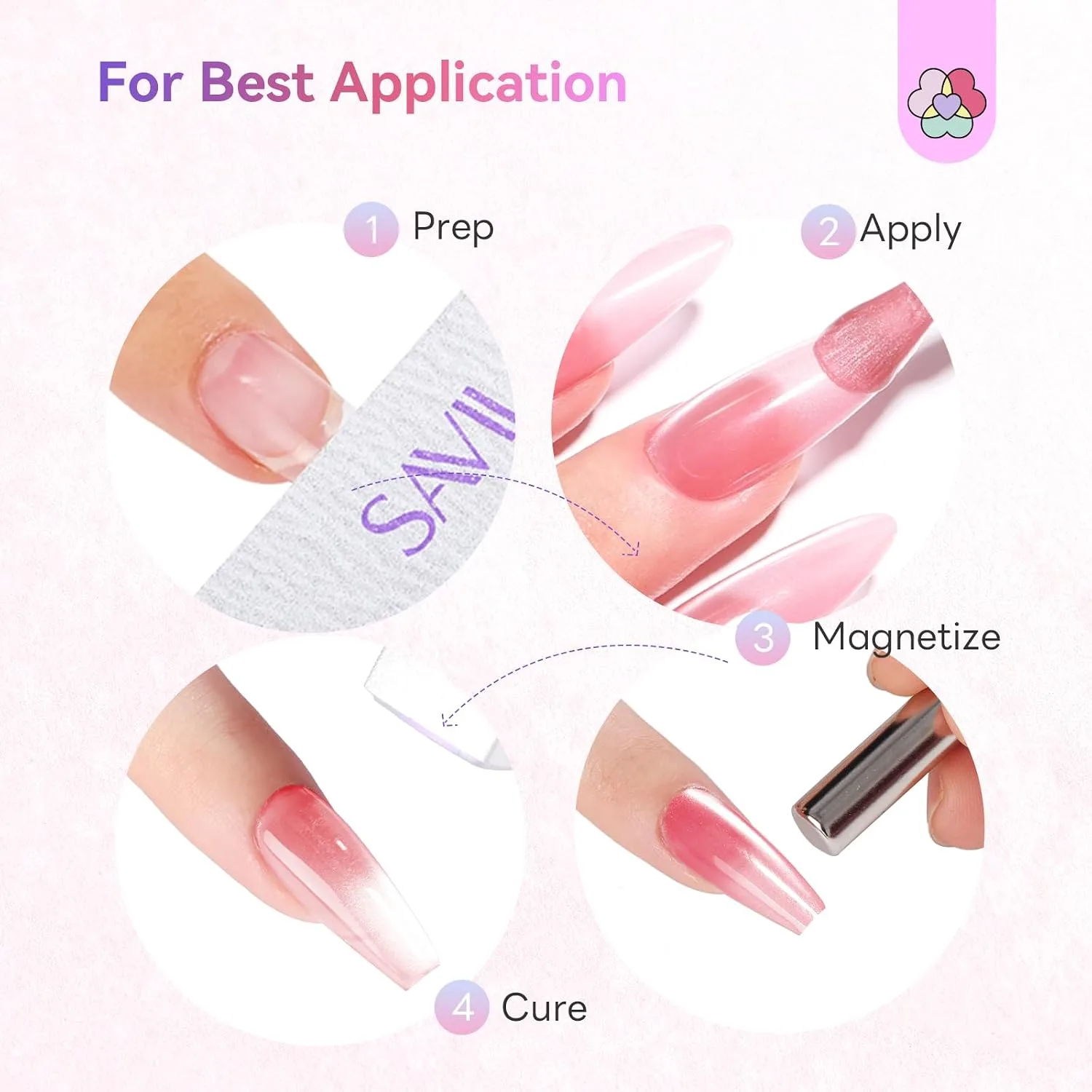 SAVILAND Glazed Nails One-Step Gel Nail Polish: Cat Eye Nail Polish Art Pen 15 ML 5-in-1 Rosy Pink 0.5oz One-Min Manicure Quick & Easy Create Naturally Curved Manicure Magnetic Polish Home Manicure