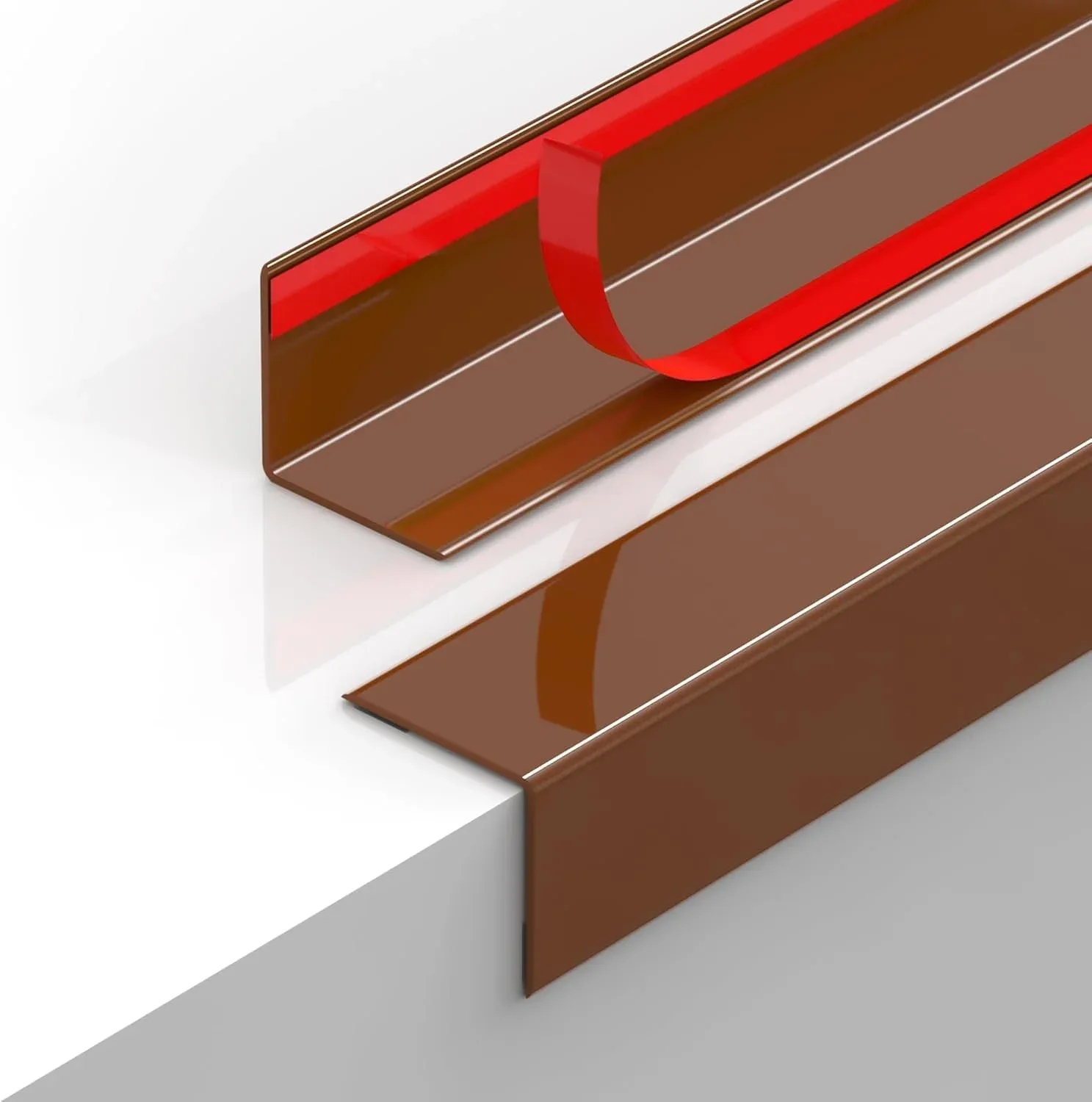 Protectores de esquina autoadhesivos para pared marrón 47.24" x 1.18" - Pack 2 piezas