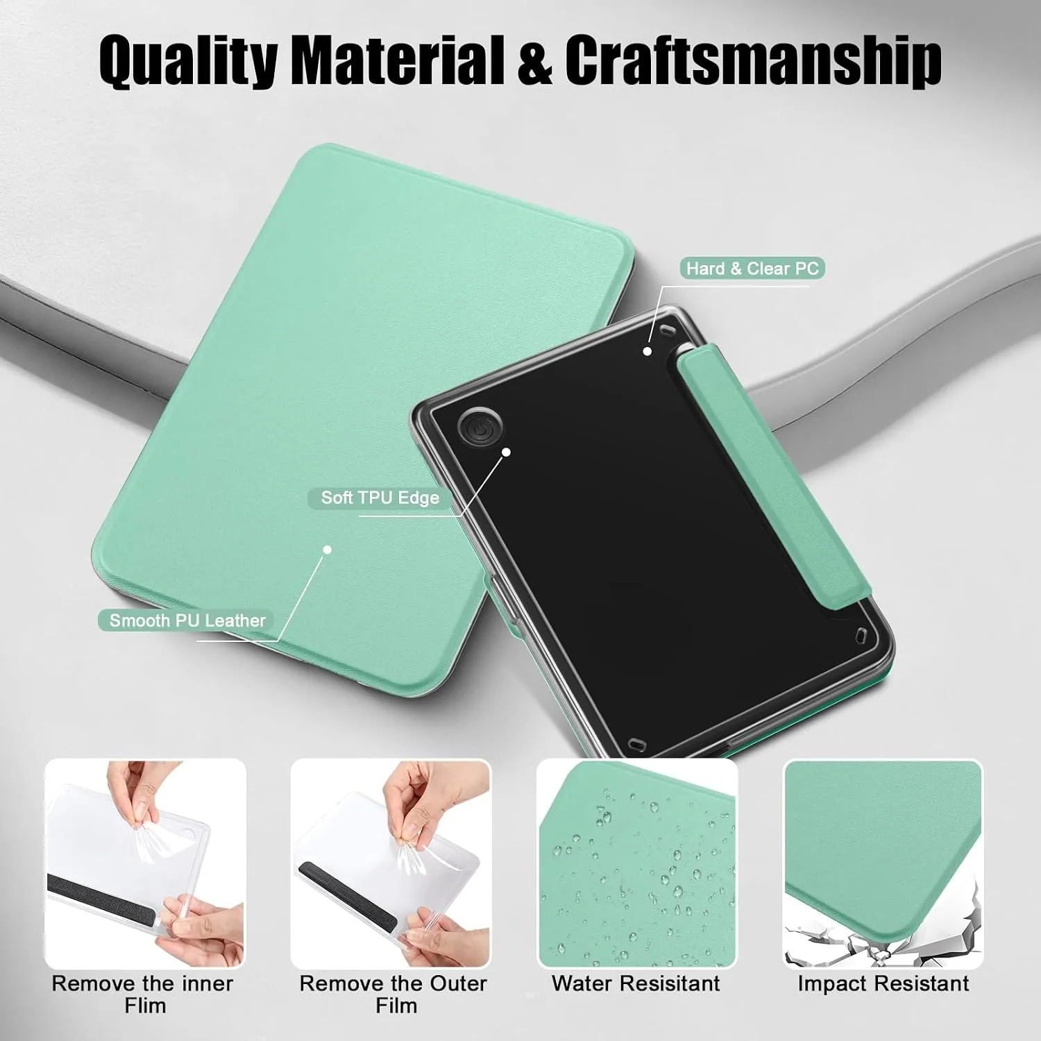 E NET-CASE Detachable Magnetic Case for 6" Kobo Clara Colour (2024) /Clara BW(2024) /2E(2022) eReader,Ultra Clear Back丨Easy to Detach & Attach丨Auto Sleep/Wake (Grass Green)