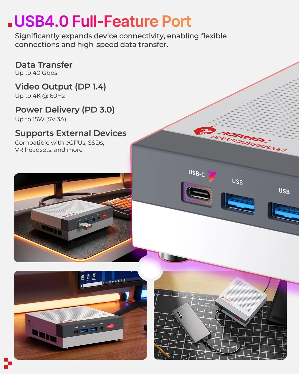 ACEMAGIC X3 Mini Gaming PC Ryzen 7 H 255 Radeon 780M 16GB 1TB Windows11 Pro